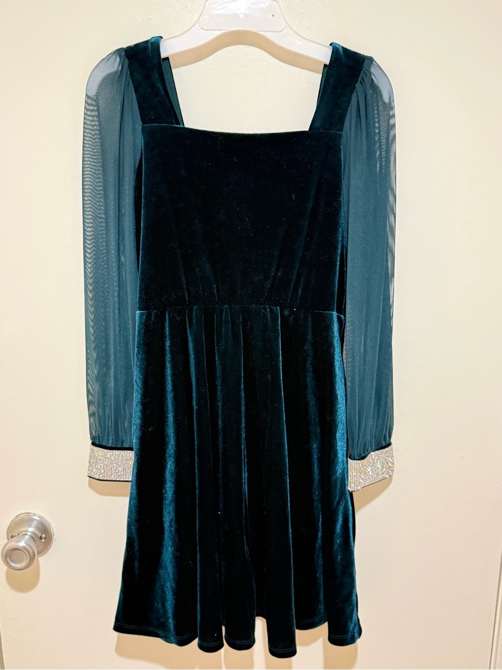 Speechless Dark Green Velvet Dress with Sheer Long Sleeves